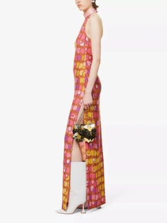 SS23 Moschino Couture Jeremy Scott 60s Halter Chain Print Slim Fit Maxi Dress