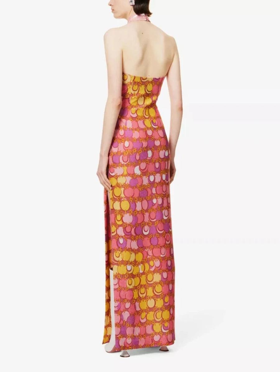 SS23 MOSCHINO Couture Jeremy Scott 60s Halter Chain Print Slim Fit Maxi Dress Neuf - En vente à Los Angeles, CA