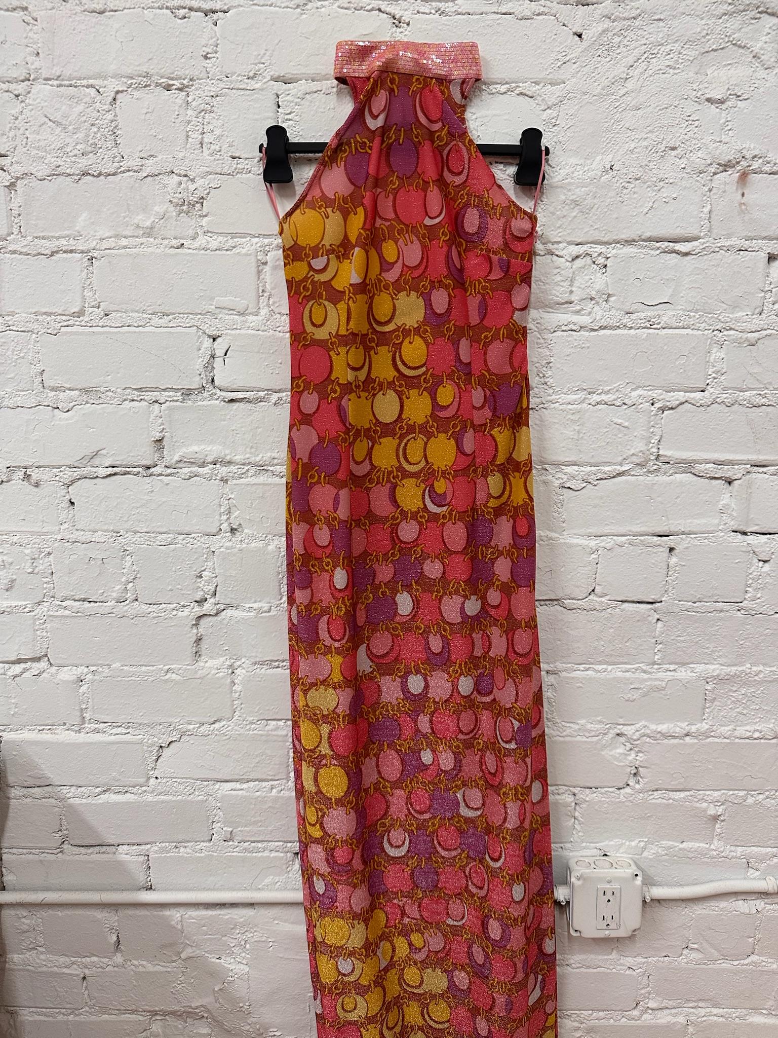 SS23 MOSCHINO Couture Jeremy Scott 60s Halter Chain Print Slim Fit Maxi Dress en vente 1