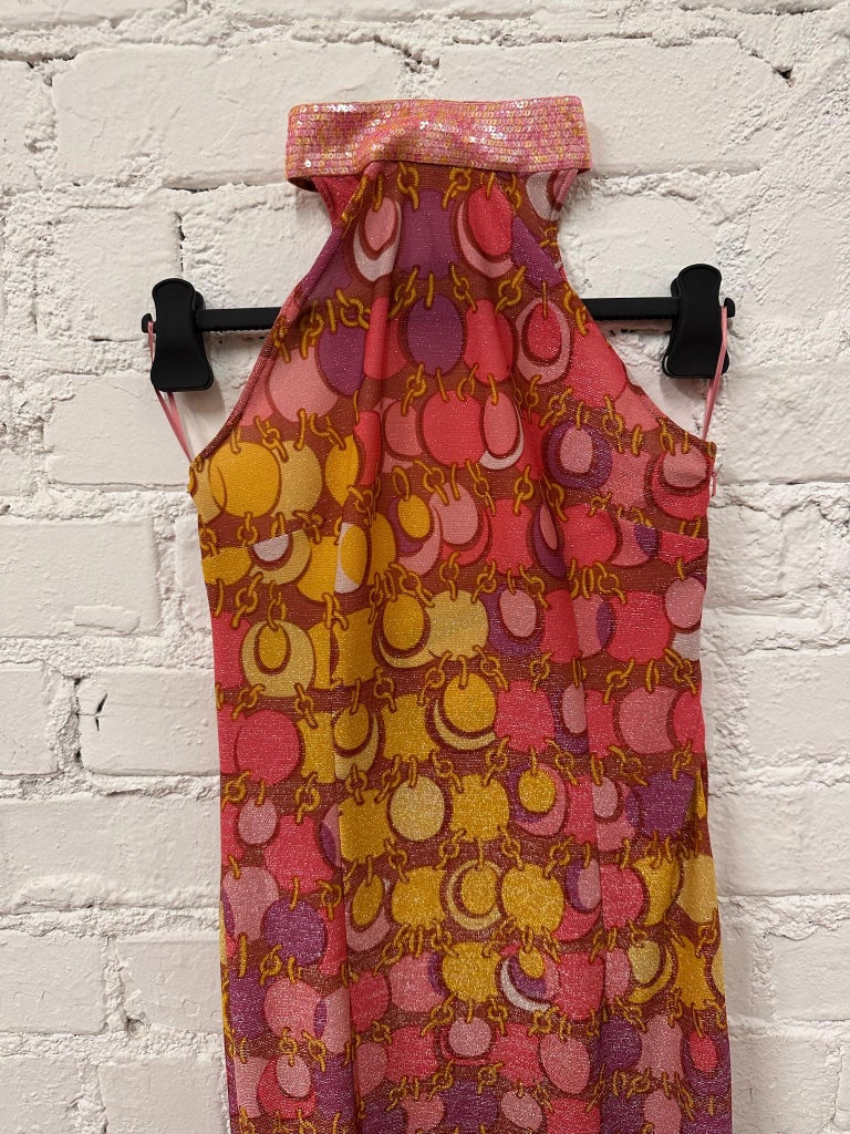 SS23 MOSCHINO Couture Jeremy Scott 60s Halter Chain Print Slim Fit Maxi  Dress For Sale at 1stDibs