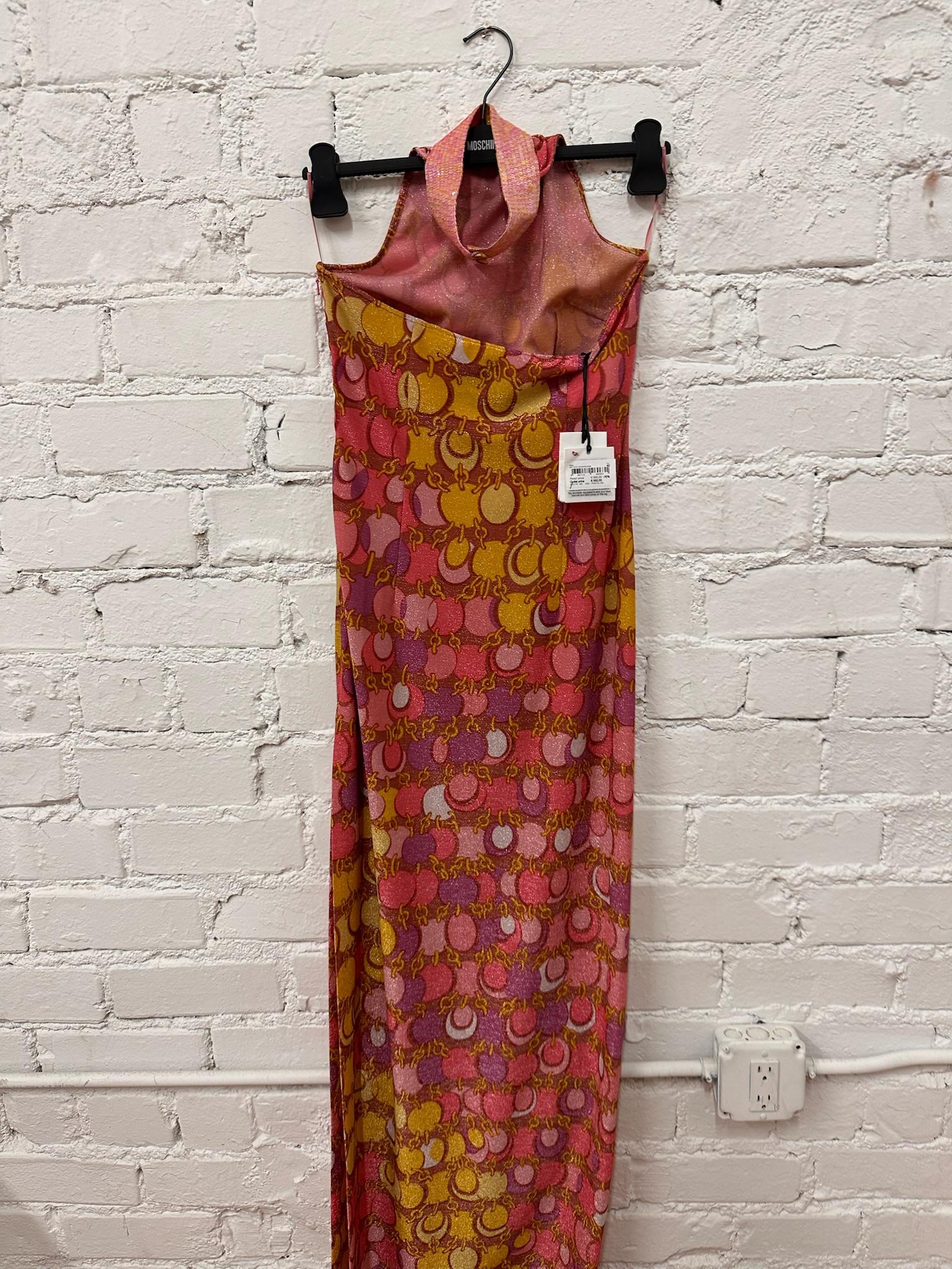 SS23 MOSCHINO Couture Jeremy Scott 60s Halter Chain Print Slim Fit Maxi Dress en vente 3