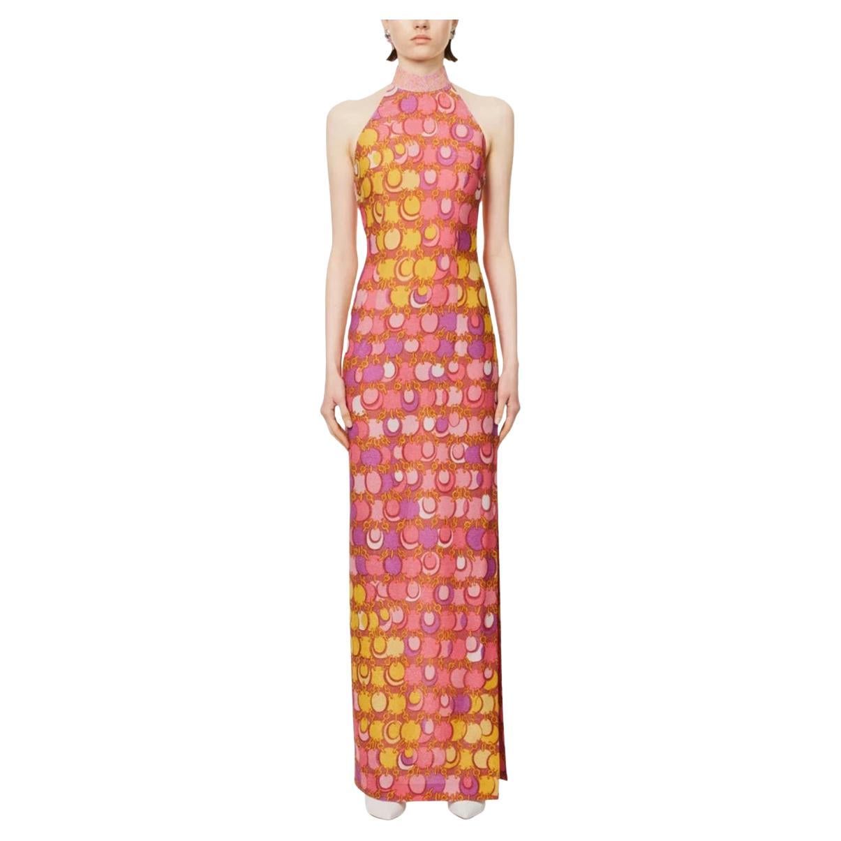 SS23 MOSCHINO Couture Jeremy Scott 60s Halter Chain Print Slim Fit Maxi Dress en vente