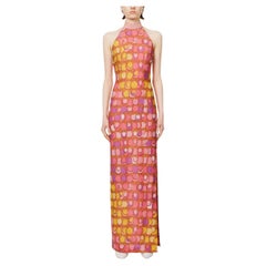 SS23 MOSCHINO Couture Jeremy Scott 60s Halter Chain Print Slim Fit Maxi Dress
