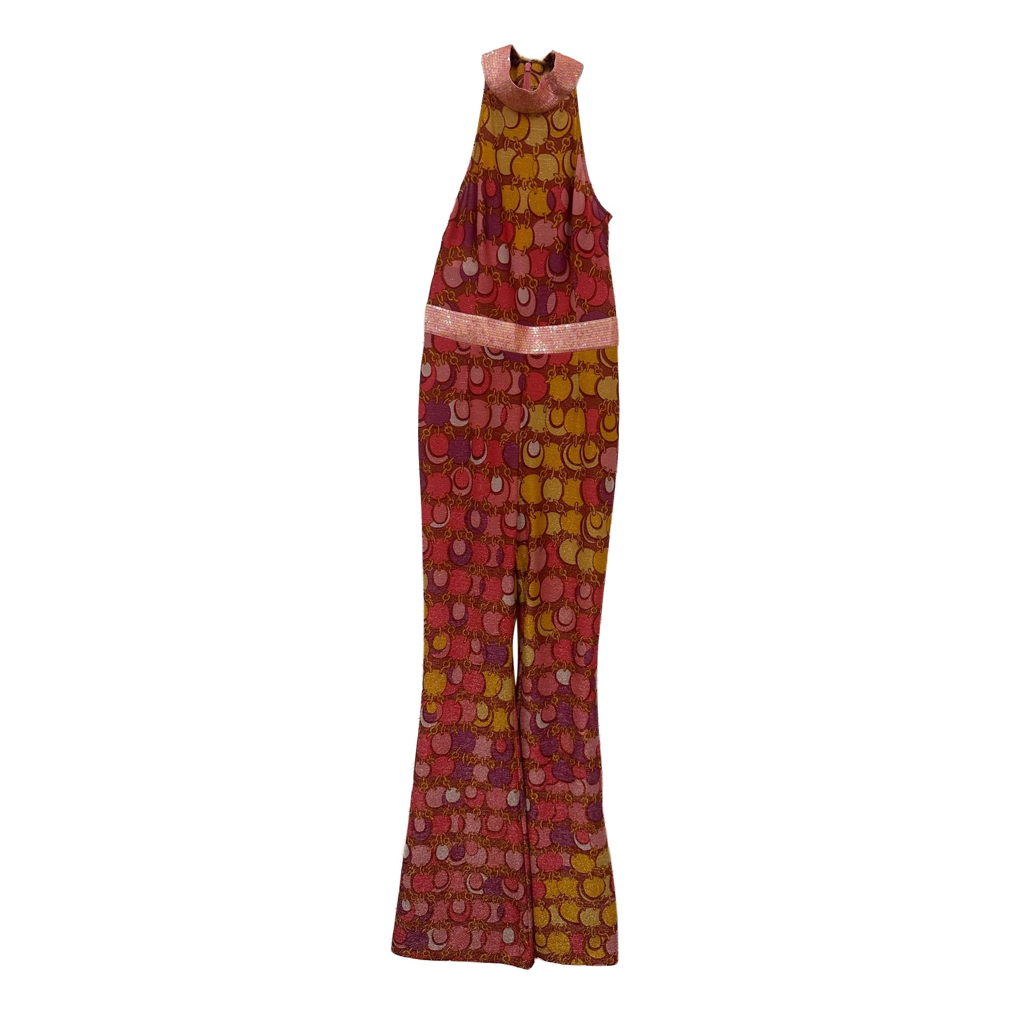 SS23 MOSCHINO Couture Jeremy Scott 60s Halter Chains Print Slim Fit Jumpsuit