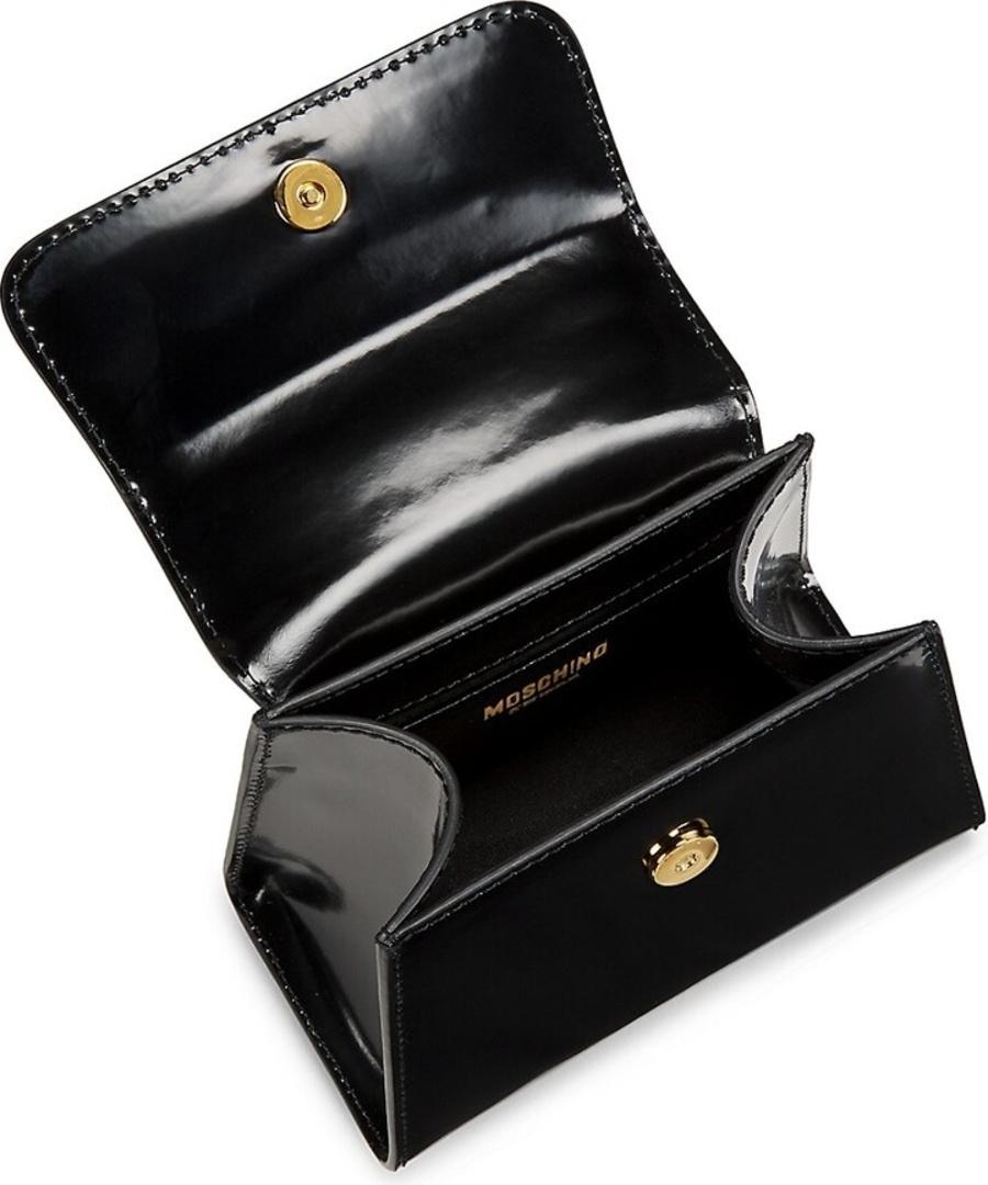 SS23 MOSCHINO Couture Jeremy Scott Black Heart Lock Patent Leather Top Handbag en vente 1