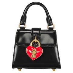 SS23 MOSCHINO Couture Jeremy Scott Black Heart Lock Patent Leather Top Handbag