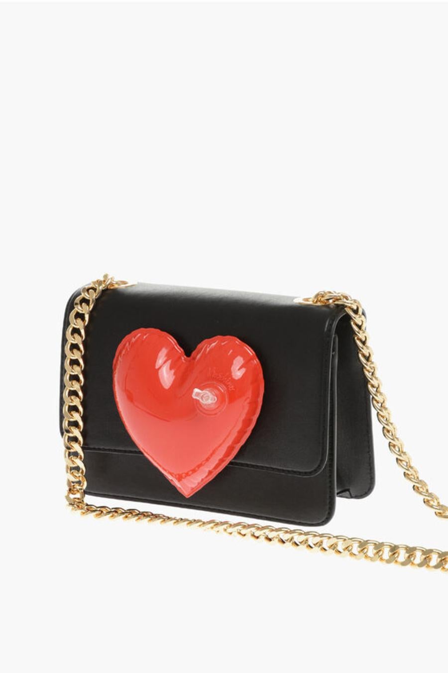 Marron SS23 Moschino Couture Jeremy Scott Baie en cuir noir avec cœur rouge gonflable en vente