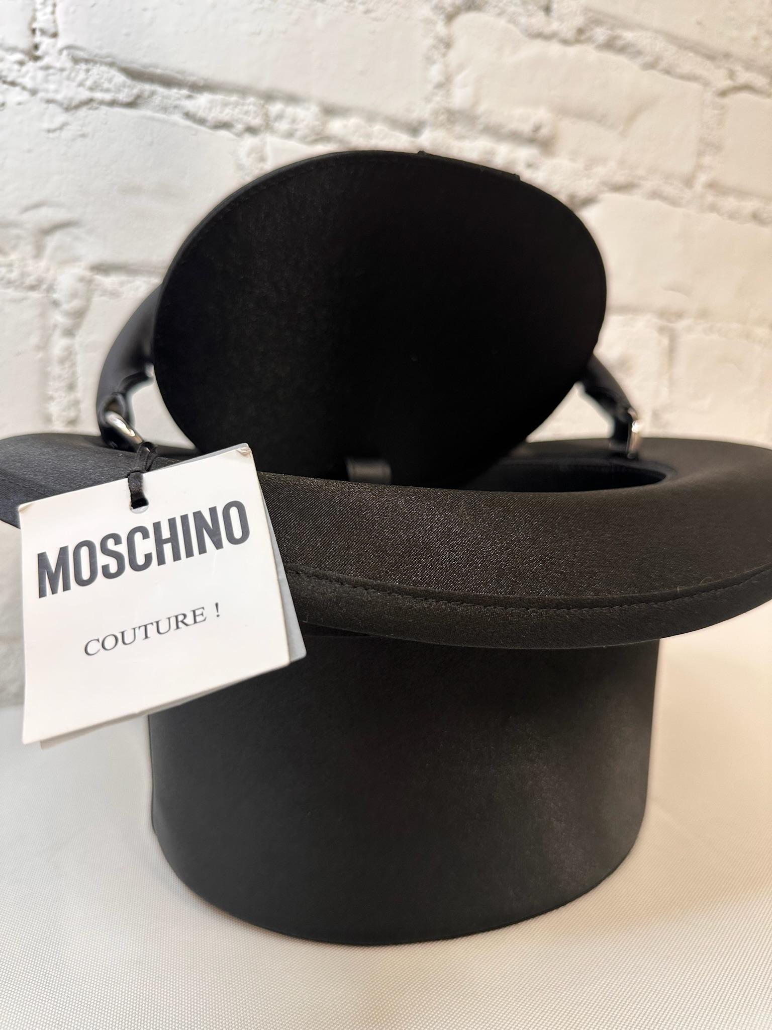 SS23 MOSCHINO Couture Jeremy Scott Black Round Top Fedora Hat Shaped Handbag (Schwarz) im Angebot