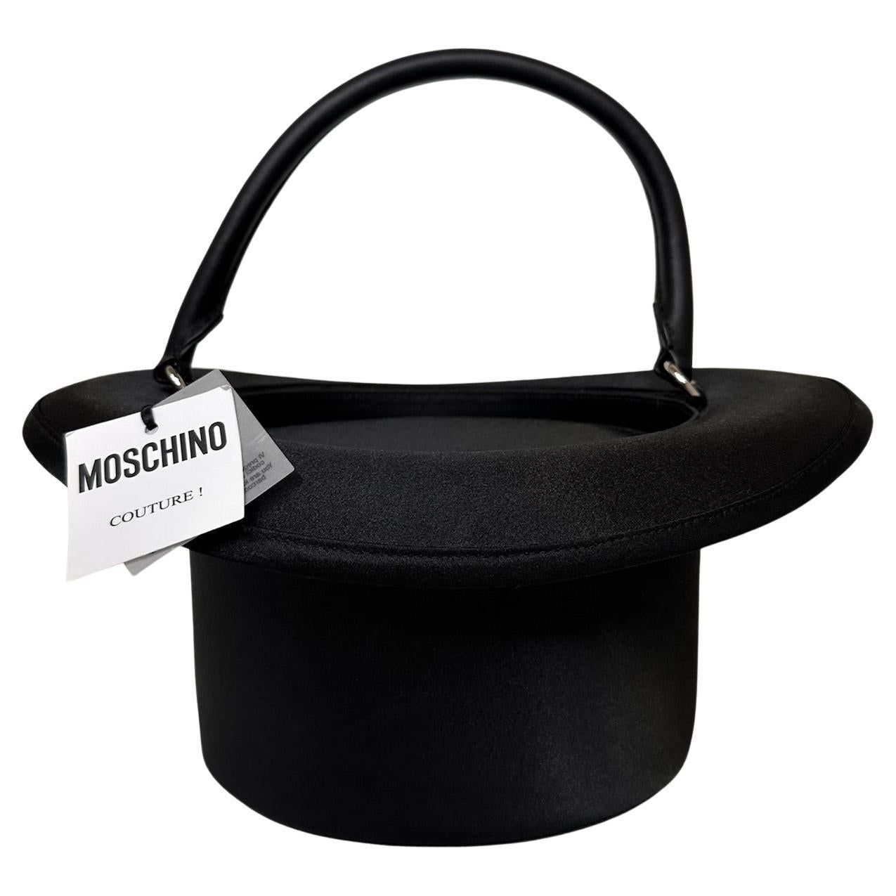 SS23 MOSCHINO Couture Jeremy Scott Black Round Top Fedora Hat Shaped Handbag im Angebot
