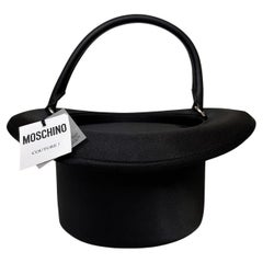 SS23 MOSCHINO Couture Jeremy Scott Black Round Top Fedora Hat Shaped Handbag