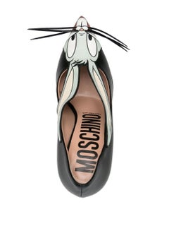 SS23 Moschino Couture Jeremy Scott Bugs Bunny Black Leather High Heels Pumps
