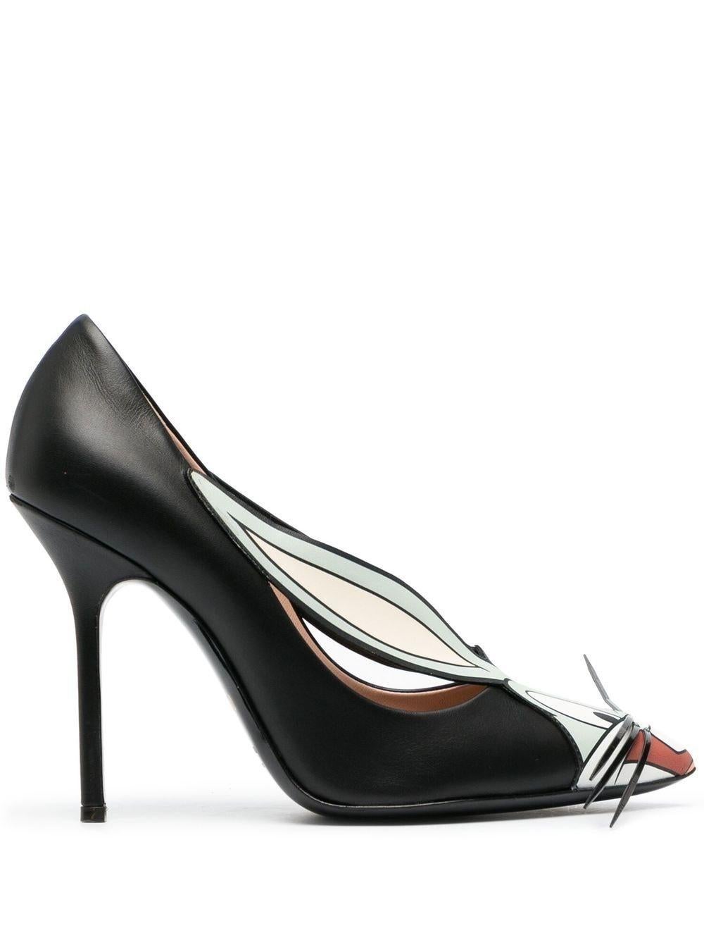 Noir SS23 Moschino Couture Jeremy Scott Bugs Bunny Chaussures à talons hauts en cuir noir en vente