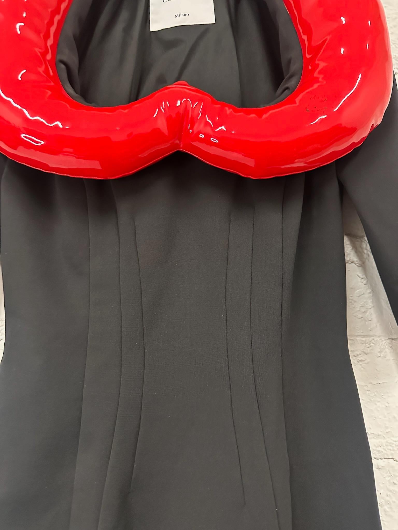 Women's SS23 MOSCHINO Couture Jeremy Scott Inflatable Heart On Neckline Black Dress For Sale