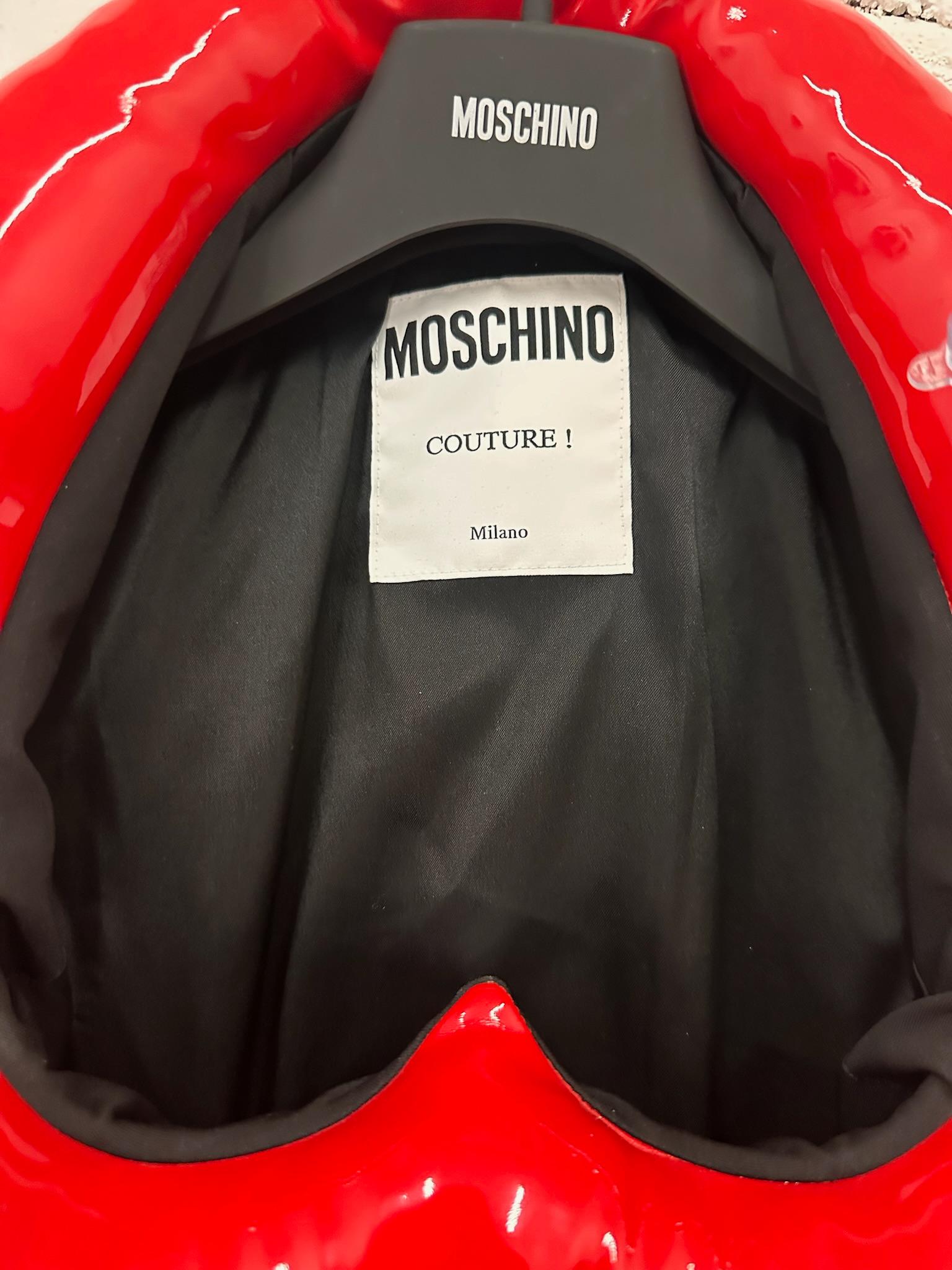 SS23 MOSCHINO Couture Jeremy Scott Inflatable Heart On Neckline Black Dress For Sale 1
