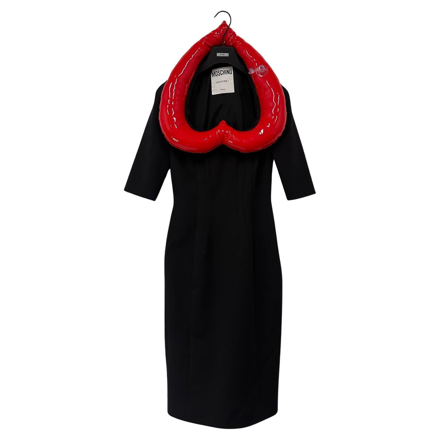 SS23 MOSCHINO Couture Jeremy Scott Inflatable Heart On Neckline Black Dress For Sale