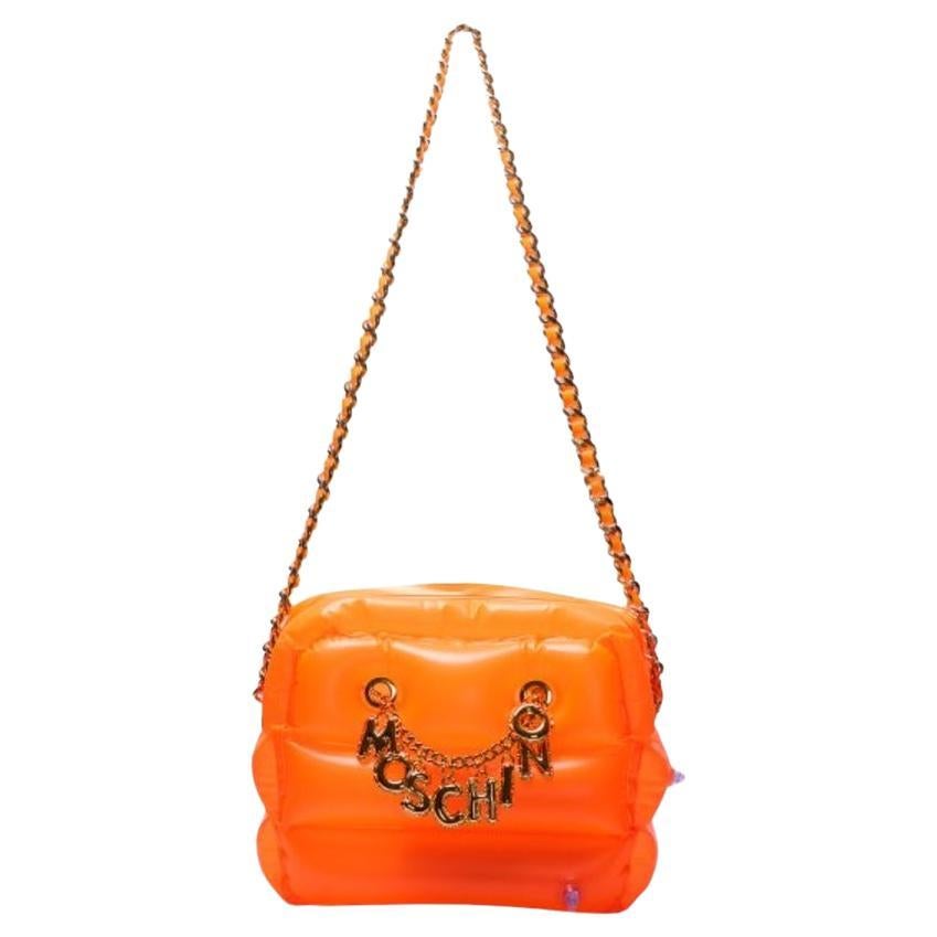 SS23 MOSCHINO Couture Jeremy Scott Orange Inflatable Shoulder Bag W/ Gold Charms
