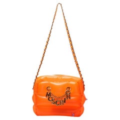 SS23 MOSCHINO Couture Jeremy Scott Orange Inflatable Shoulder Bag W/ Gold Charms