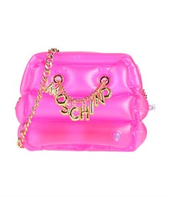 SS23 Bolsa cruzada inflable Moschino Couture rosa con colgante del logotipo y cadenas