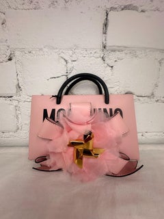 SS24 MOSCHINO Couture 40 Pink Leather Shopper Floral Pink Ribbon Chain Crossbody