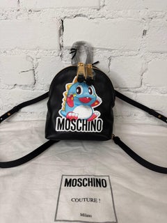 SS24 MOSCHINO Couture Jeremy Scott Black with Blue Bubble Bobble Dragon Backpack