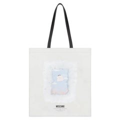 SS24 MOSCHINO COUTURE White Leather Shopper with "Cloud & Padlock 1989" Tote Bag