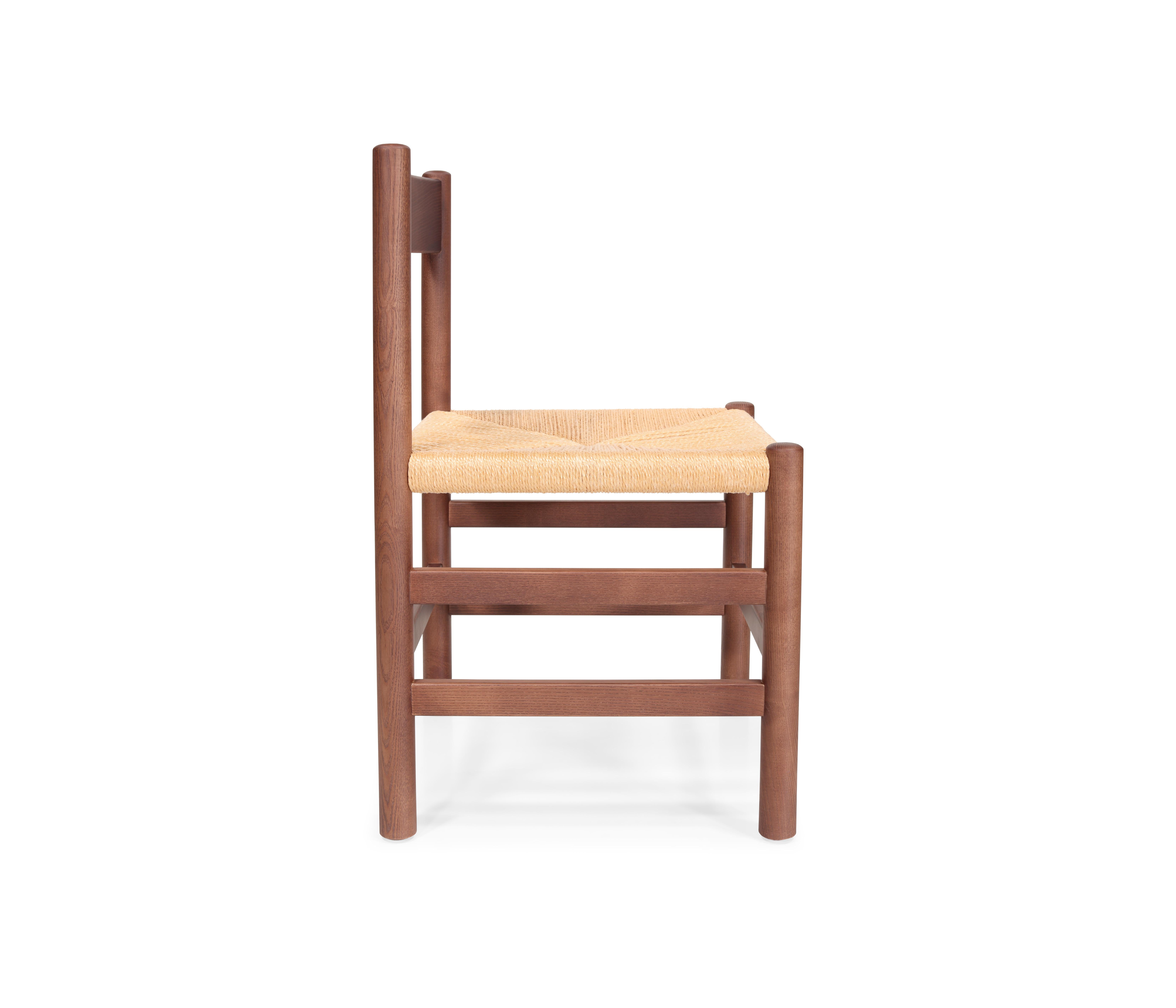 Portoghese SS4 - Sedia da pranzo in legno contemporanea con seduta in corda naturale in vendita