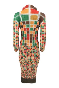 SS94 Archival Issey Miyake Pleats Please Sculptural Mosaic Print Midi Dress