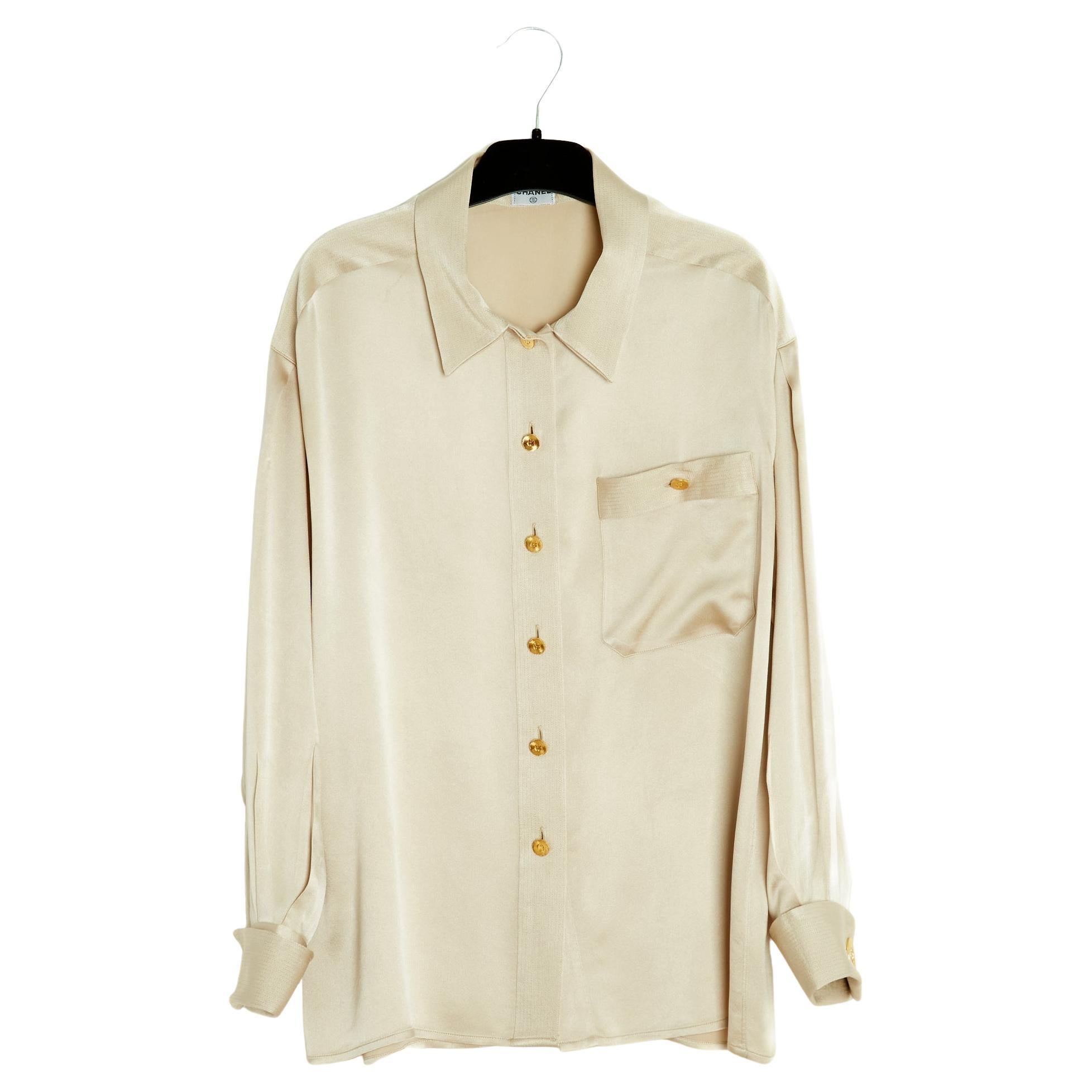 SS95 Chanel Top Blouse Champagne silk FR38