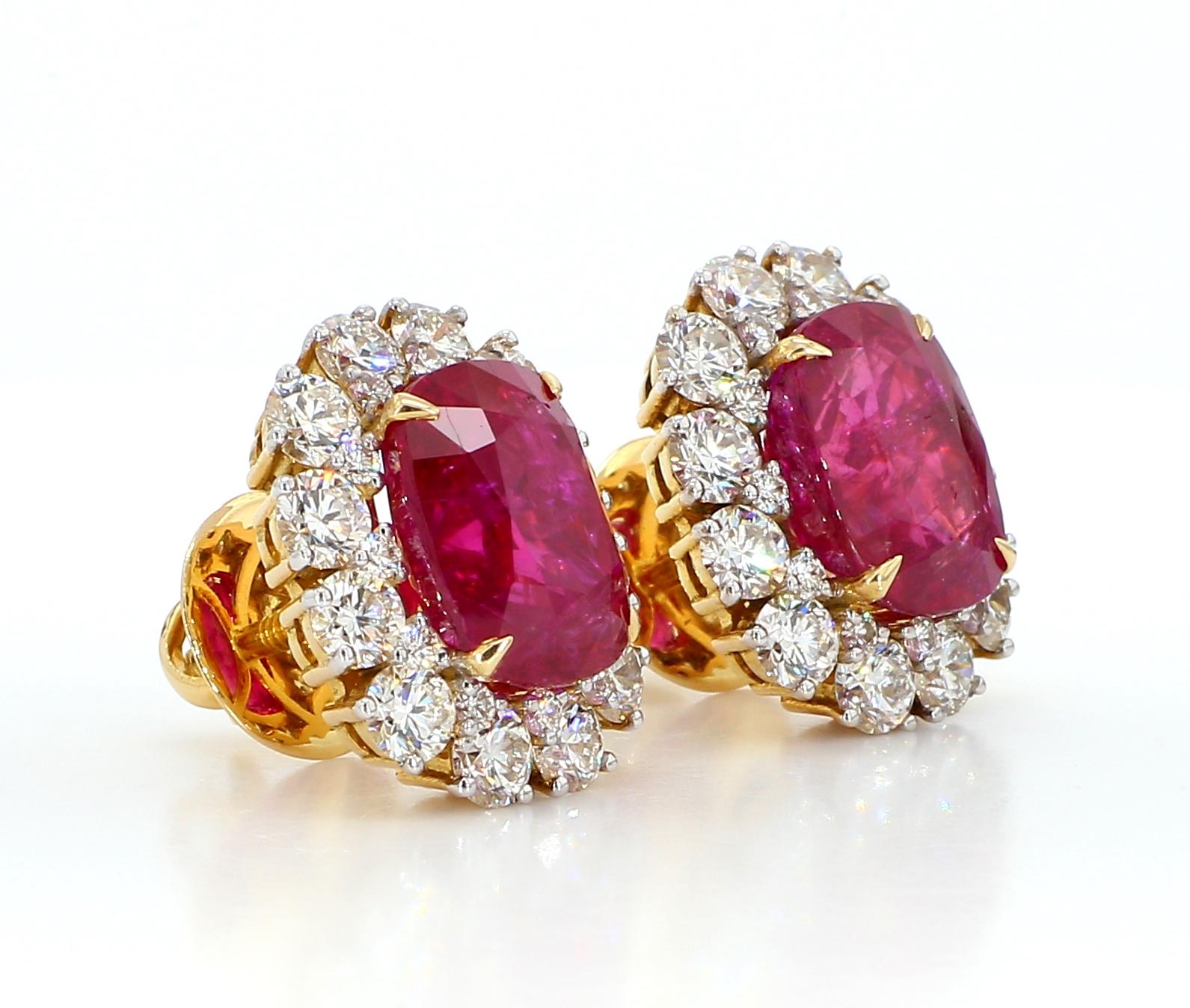 SSEF Boucles d'oreilles or 18K 11 carats rubis birman naturel sans chaleur et diamant en vente 4