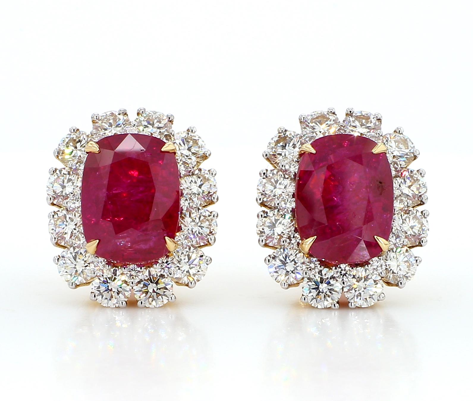 SSEF 11 Carat No Heat Natural Burmese Ruby and Diamond 18K Gold Earrings For Sale 5