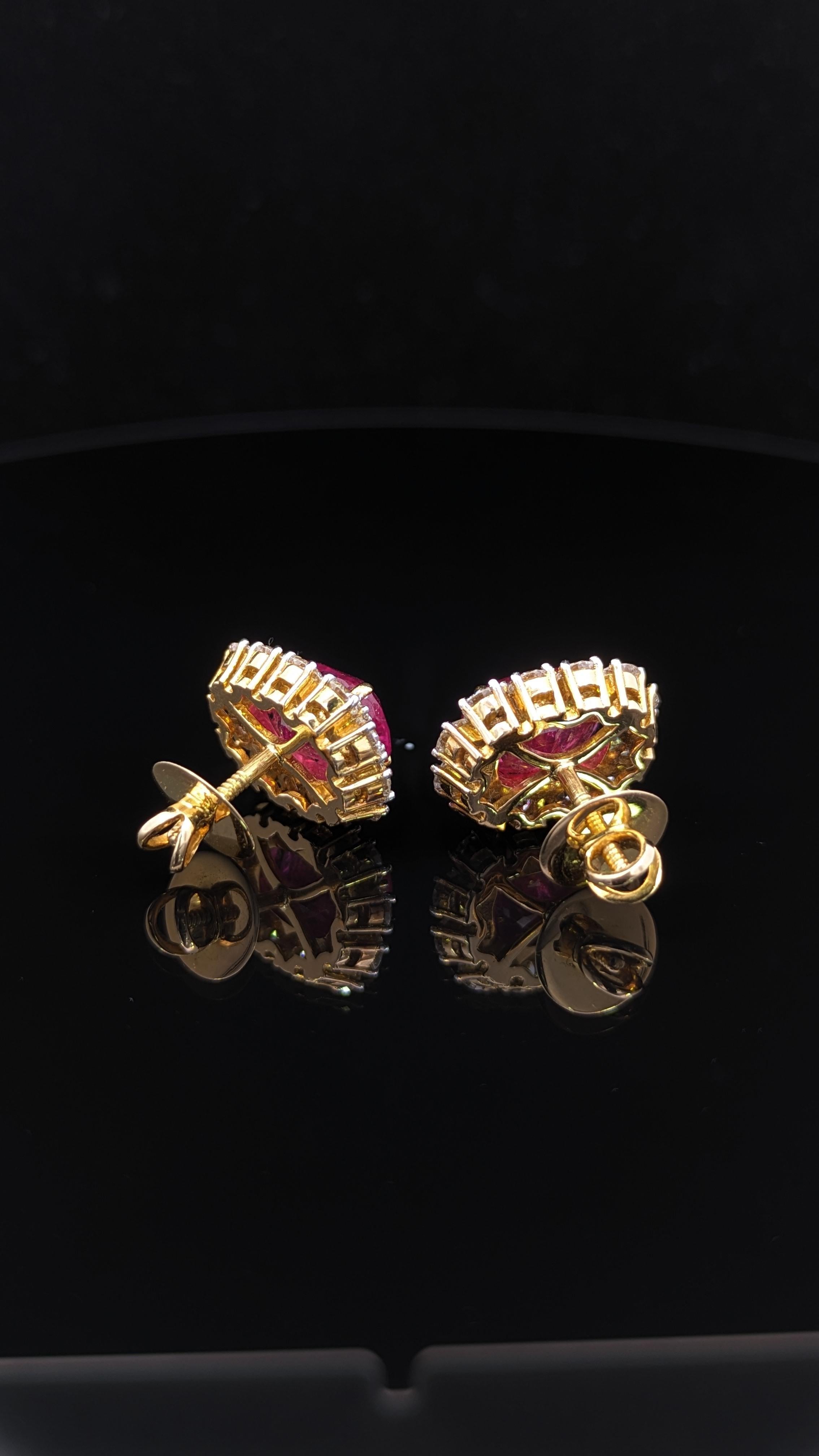 SSEF 11 Carat No Heat Natural Burmese Ruby and Diamond 18K Gold Earrings For Sale 7