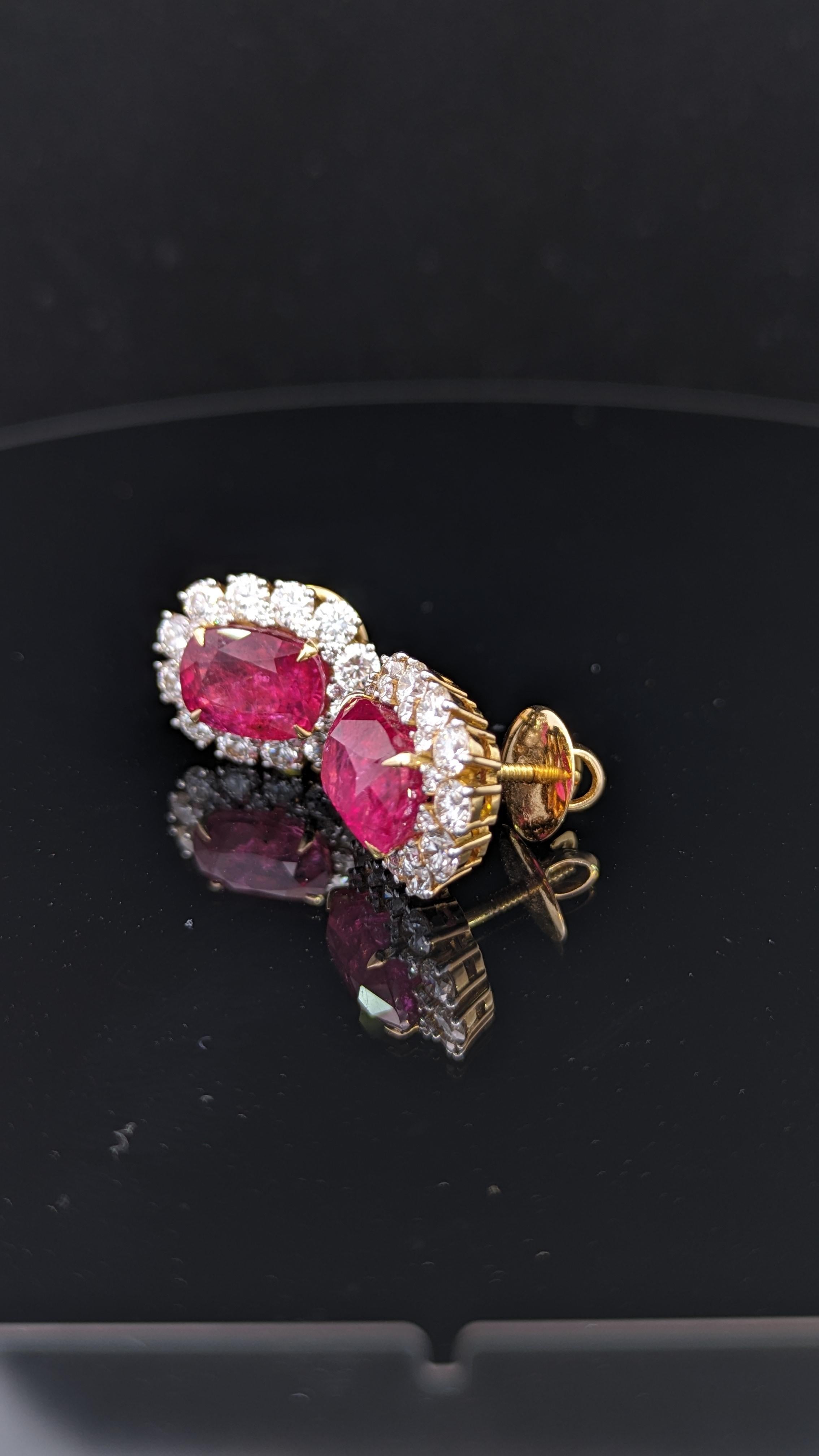 SSEF 11 Carat No Heat Natural Burmese Ruby and Diamond 18K Gold Earrings For Sale 9