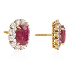 SSEF 11 Carat No Heat Natural Burmese Ruby and Diamond 18K Gold Earrings