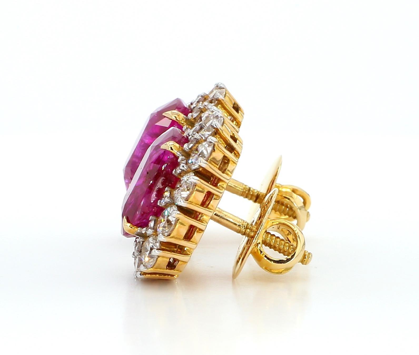 SSEF 11 Carat No Heat Natural Burmese Ruby and Diamond 18K Gold Earrings In New Condition For Sale In New York, NY