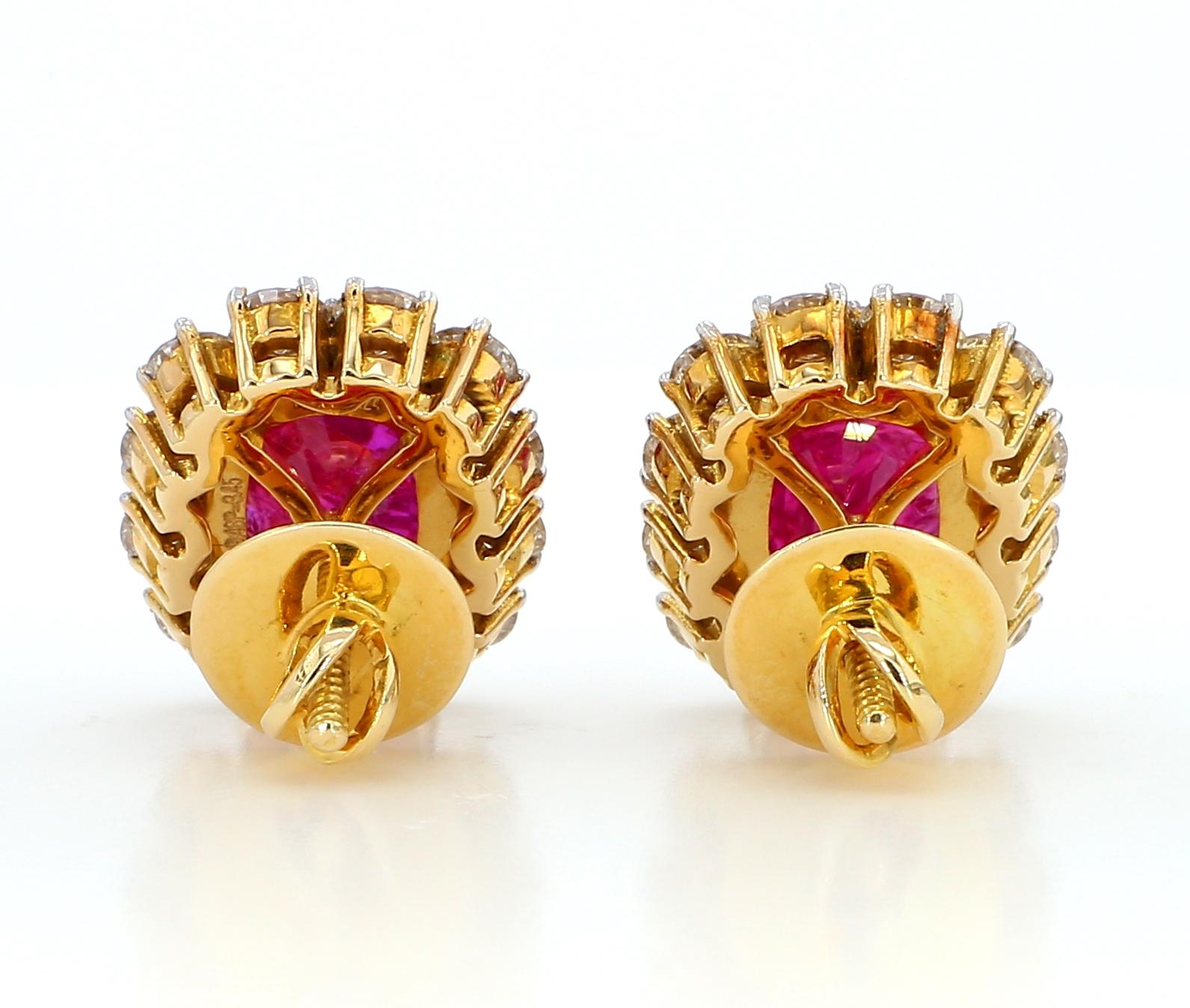 SSEF 11 Carat No Heat Natural Burmese Ruby and Diamond 18K Gold Earrings For Sale 1