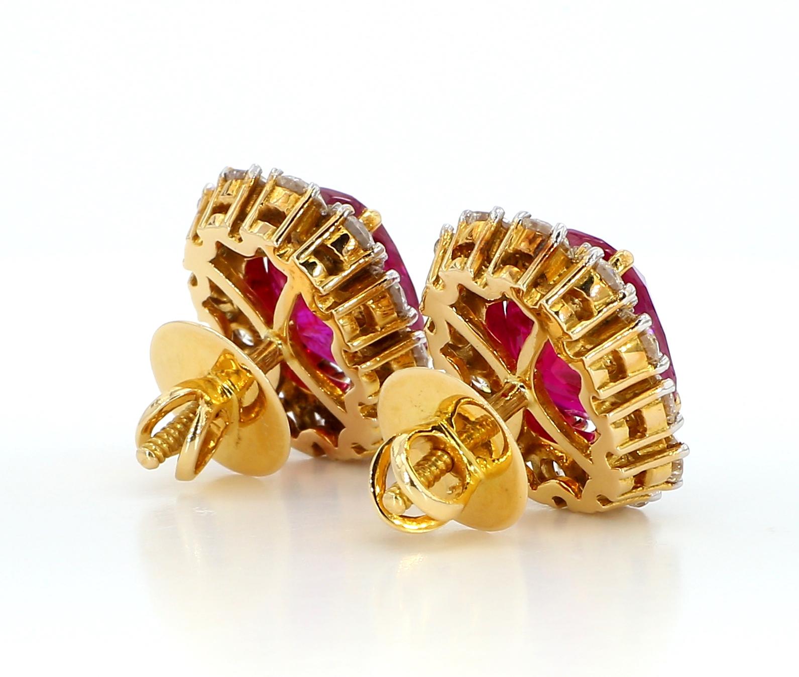 SSEF 11 Carat No Heat Natural Burmese Ruby and Diamond 18K Gold Earrings For Sale 2
