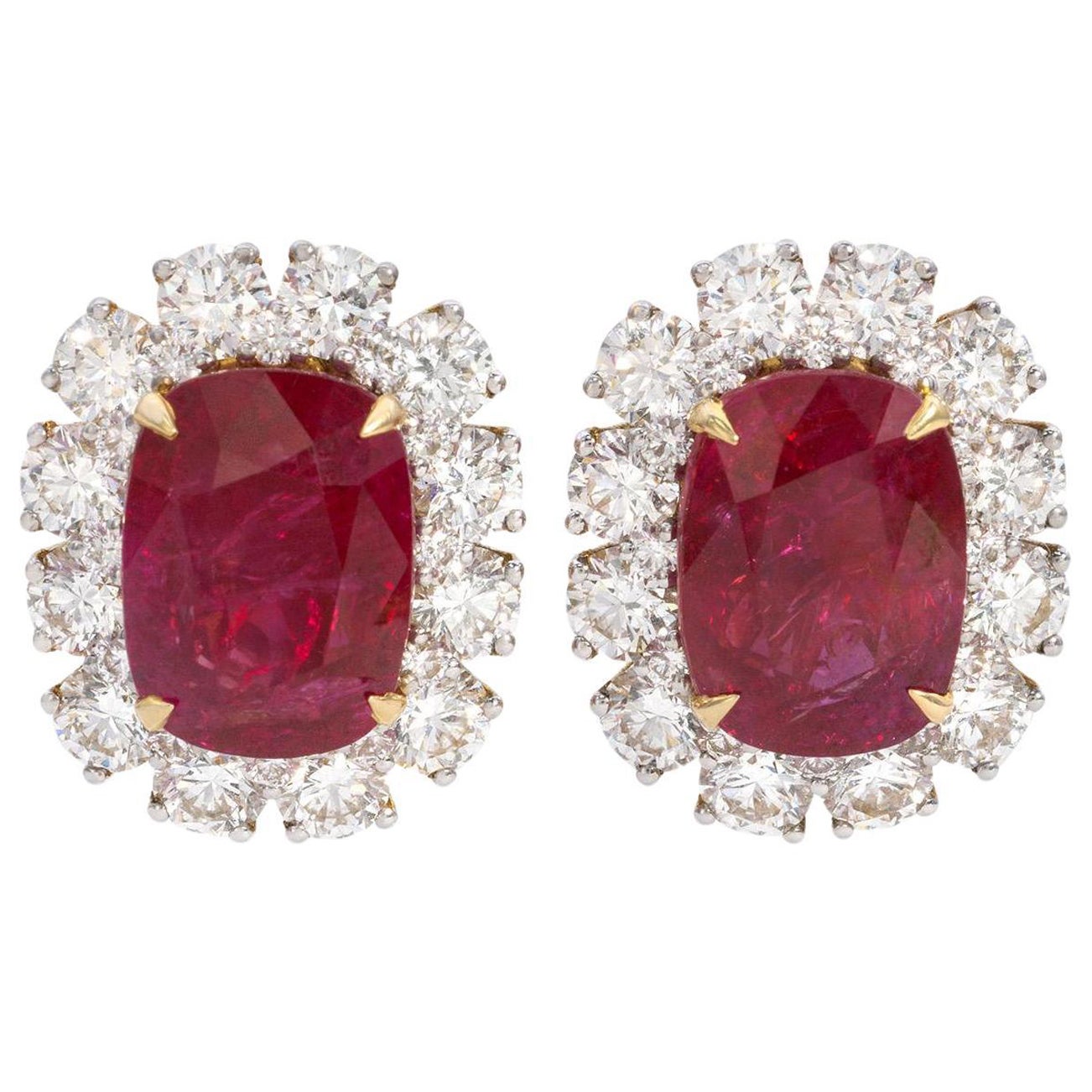 SSEF Boucles d'oreilles or 18K 11 carats rubis birman naturel sans chaleur et diamant