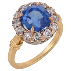 Anello SSEF con zaffiro Kashmir senza calore e diamante in oro giallo 14k da 3,42 carati