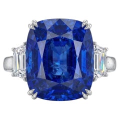 SSEF 7 Carat Unheated Madagascar Sapphire and Diamond Three-Stone Ring