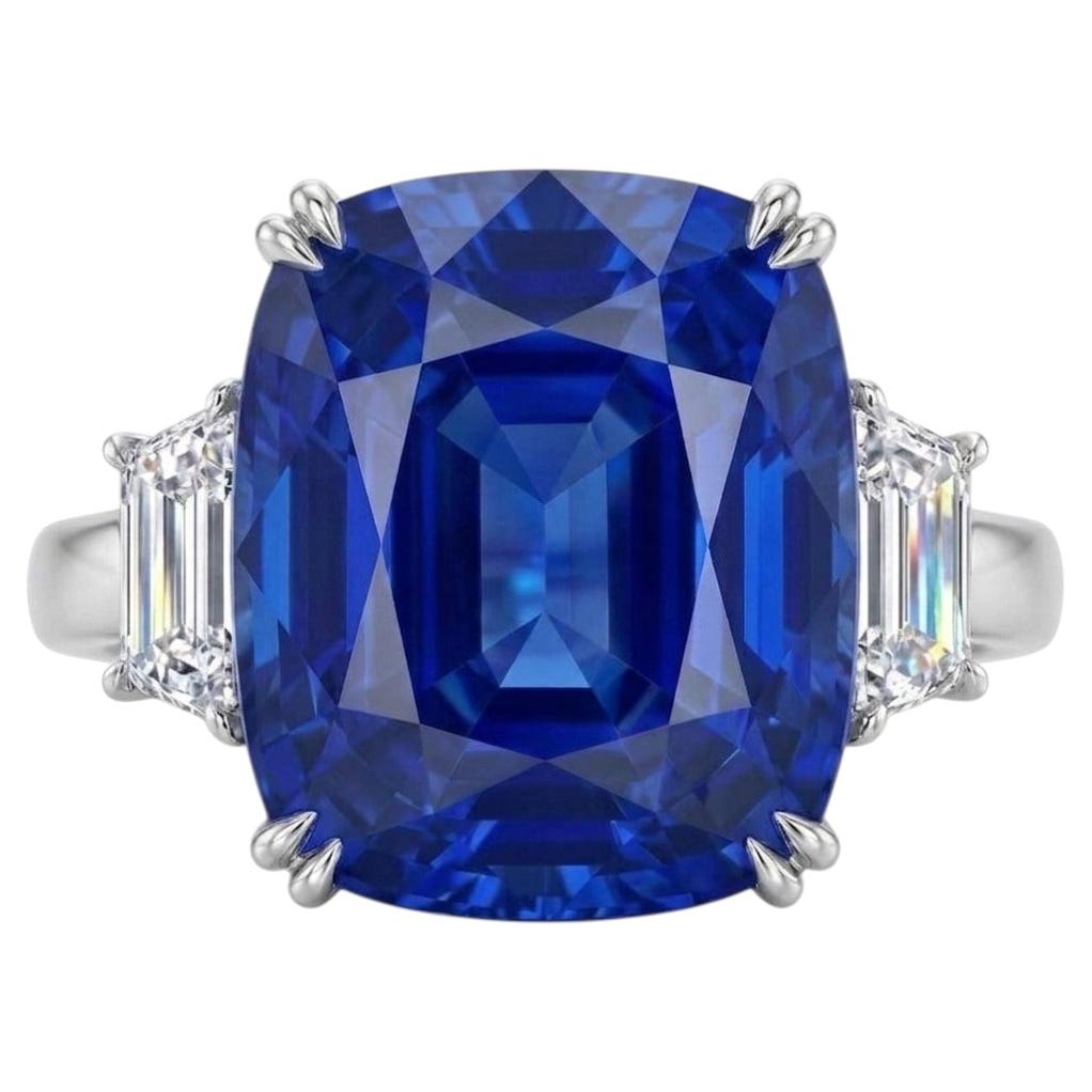 SSEF 7 Karat Unerhitzter Madagaskar Saphir und Diamant Drei-Stein-Ring