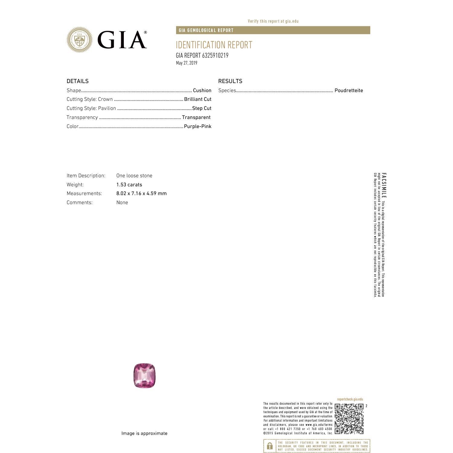 Cushion Cut SSEF and GIA Certified Poudretteite and Diamond Ring