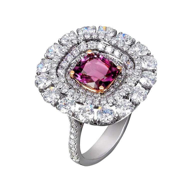 SSEF and GIA Certified Poudretteite and Diamond Ring