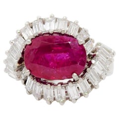 SSEF Burma Ruby and White Diamond Cocktail Ring in Platinum