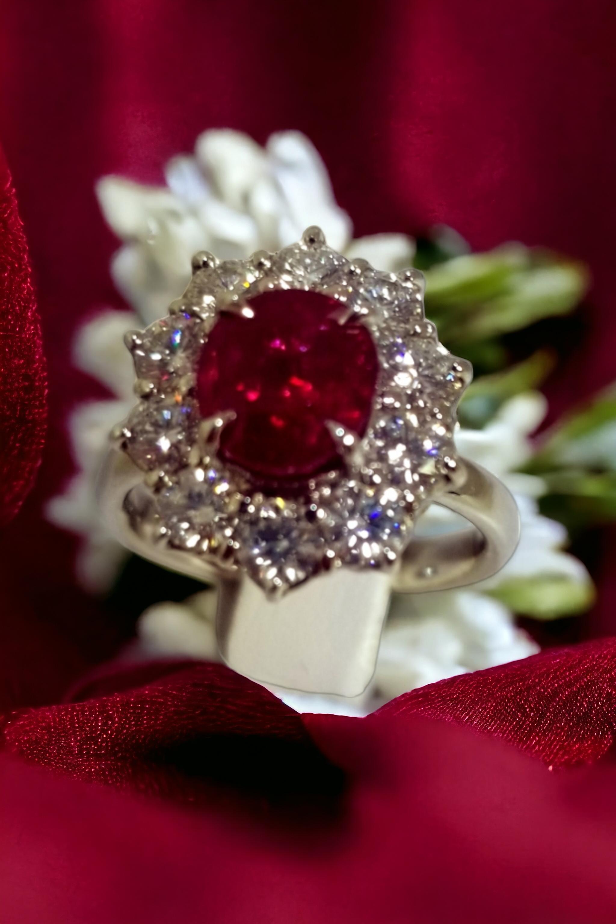 SSEF CERT PIGEON RED 2.50Ct Unheated Clean Burma Mogok Ruby Diamond Ring   For Sale 11
