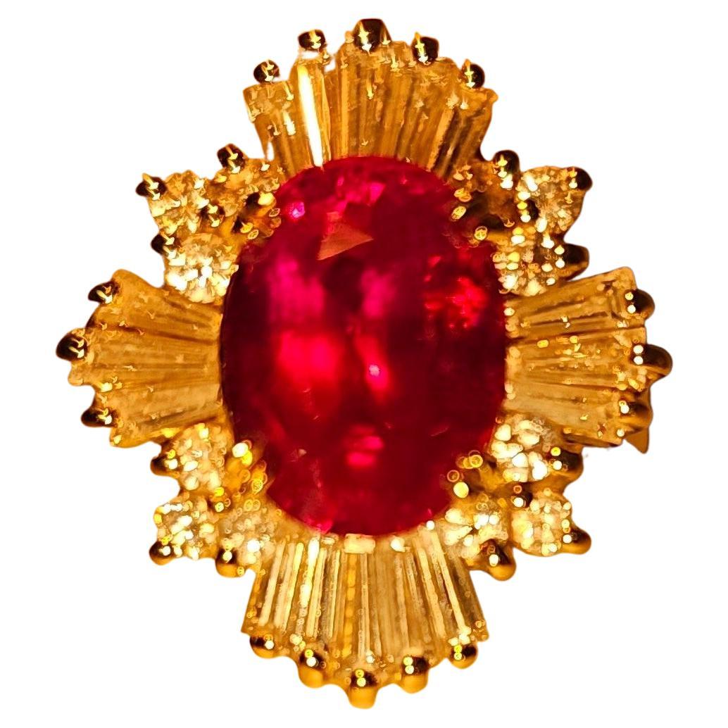 One of a kind! Rare!

This exquisite ring features an unheated Burma Mogok Pigeon Red Ruby as its stunning centerpiece, accented with sparkling diamonds set in 18K Gold. The ruby has been certified by SSEF and has a rich, deep red color that is