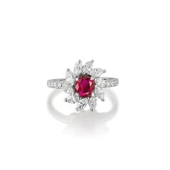SSEF Certified 0.77 Carat Pigeon Blood Burmese No Heat Ruby and Diamond Ring