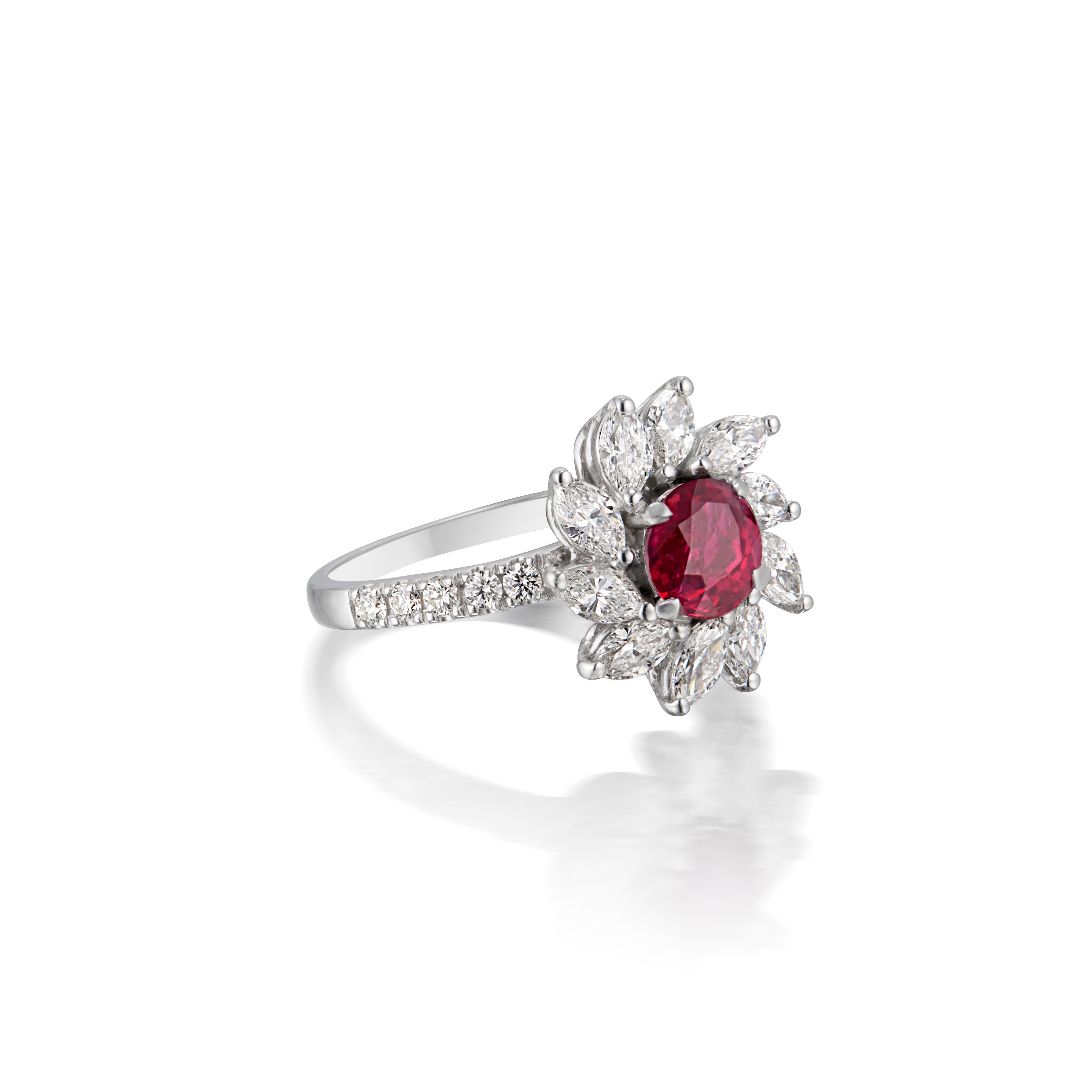 SSEF-zertifizierter 0,77 Karat Taubenblut-Ring aus burmesischem unbehandeltem Rubin und Diamant (Zeitgenössisch) im Angebot