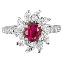 SSEF Certified 0.77 Carat Pigeon Blood Burmese No Heat Ruby and Diamond Ring