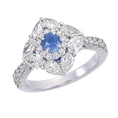 SSEF Certified 1.01 Carat Kashmir Blue Sapphire No Heat Diamond Ring in 18K Gold