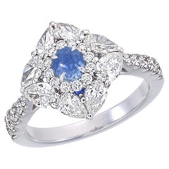 Bague en or 18 carats certifiée SSEF 1.01 carat Kashmir Blue Sapphire No Heat Diamond Ring